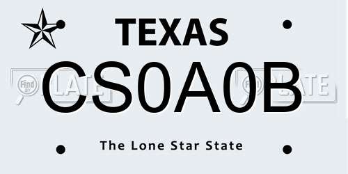 CS0A0B Texas License Plate