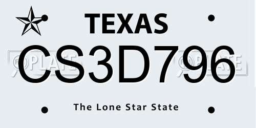 CS3D796 Texas License Plate