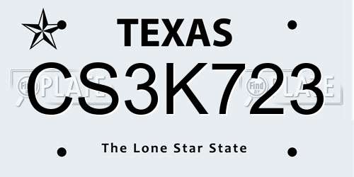 CS3K723 Texas License Plate