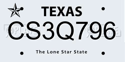 CS3Q796 Texas License Plate