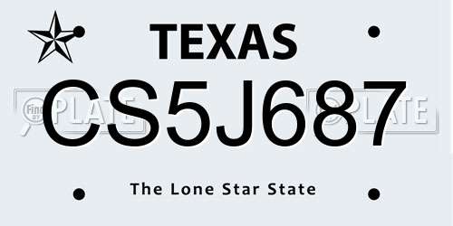 CS5J687 Texas License Plate