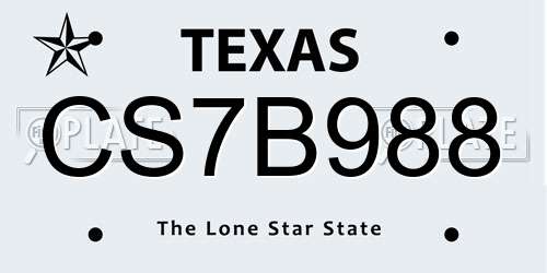 CS7B988 Texas License Plate