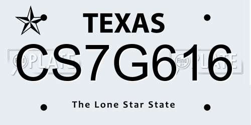 CS7G616 Texas License Plate