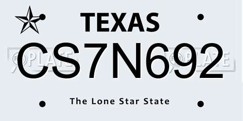 CS7N692 Texas License Plate