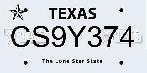 CS9Y374 Texas License Plate