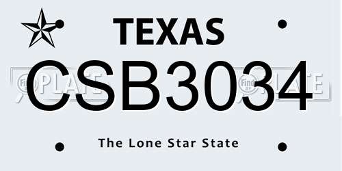 CSB3034 Texas License Plate