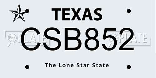 CSB852 Texas License Plate