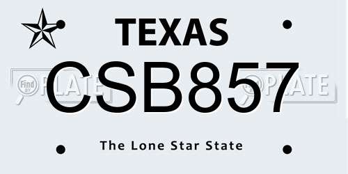 CSB857 Texas License Plate