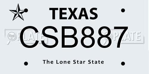 CSB887 Texas License Plate