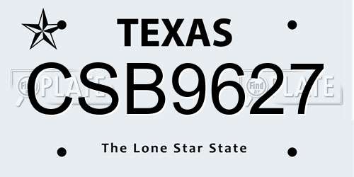 CSB9627 Texas License Plate