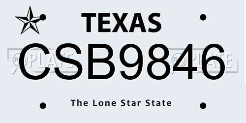 CSB9846 Texas License Plate