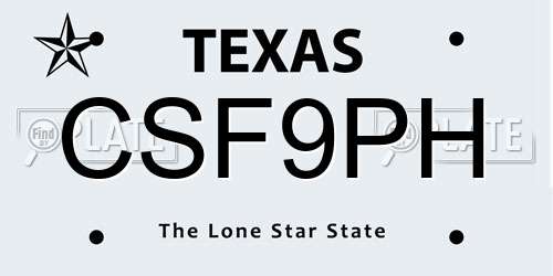 CSF9PH Texas License Plate