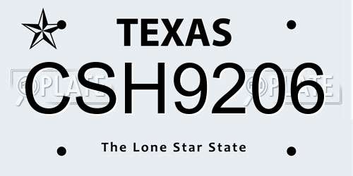 CSH9206 Texas License Plate
