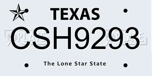 CSH9293 Texas License Plate