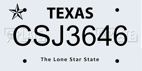 CSJ3646 Texas License Plate