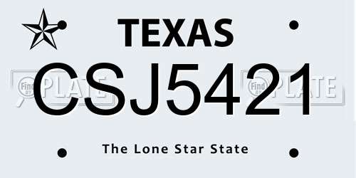 CSJ5421 Texas License Plate