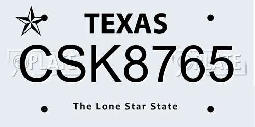 CSK8765 Texas License Plate