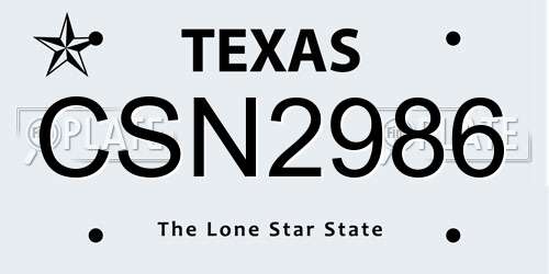 CSN2986 Texas License Plate