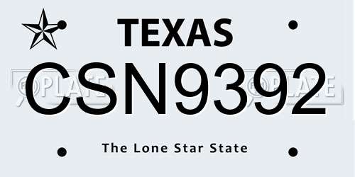 CSN9392 Texas License Plate