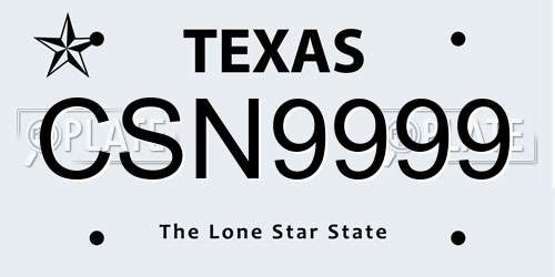 CSN9999 Texas License Plate