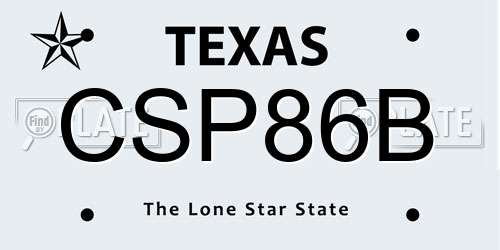CSP86B Texas License Plate