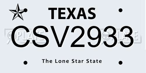 CSV2933 Texas License Plate