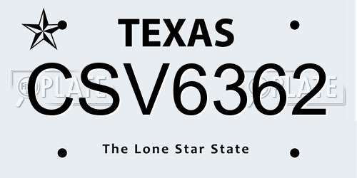 CSV6362 Texas License Plate