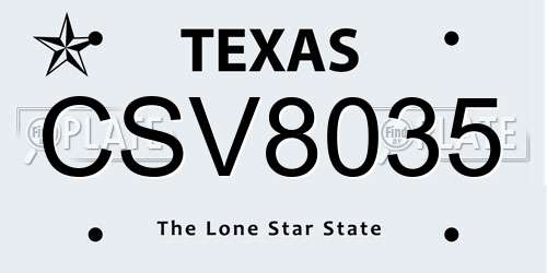 CSV8035 Texas License Plate