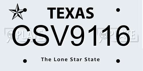 CSV9116 Texas License Plate