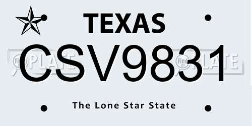 CSV9831 Texas License Plate