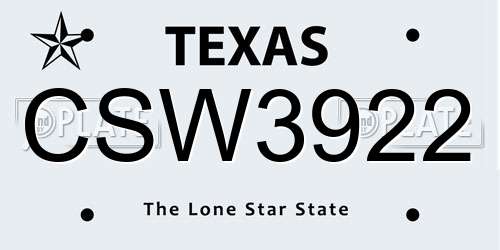 CSW3922 Texas License Plate
