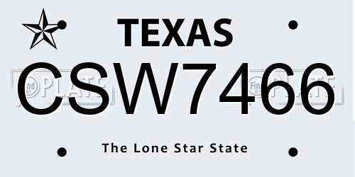 CSW7466 Texas License Plate