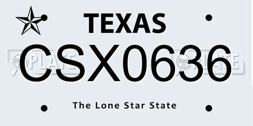 CSX0636 Texas License Plate