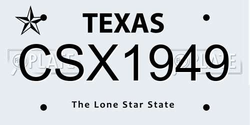 CSX1949 Texas License Plate