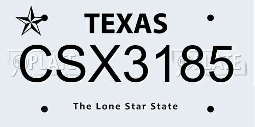 CSX3185 Texas License Plate
