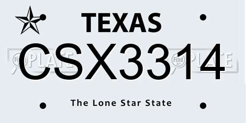 CSX3314 Texas License Plate