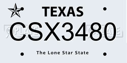 CSX3480 Texas License Plate