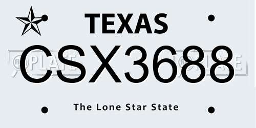 CSX3688 Texas License Plate