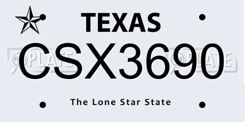 CSX3690 Texas License Plate