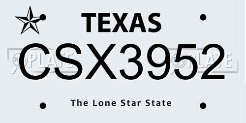 CSX3952 Texas License Plate