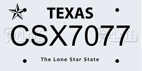 CSX7077 Texas License Plate