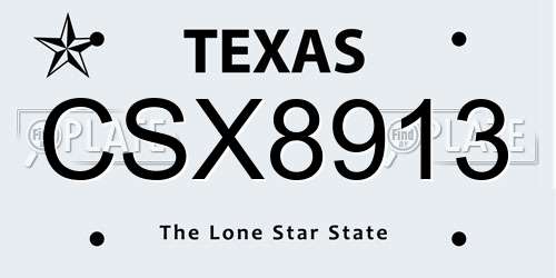 CSX8913 Texas License Plate