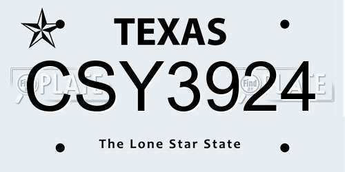 CSY3924 Texas License Plate
