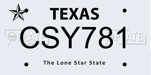 CSY781 Texas License Plate