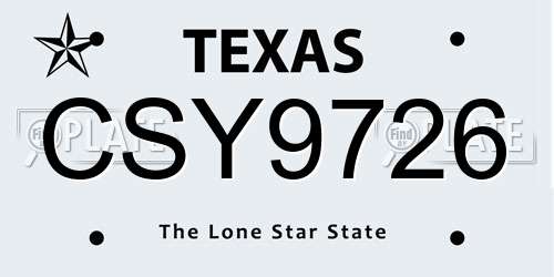 CSY9726 Texas License Plate
