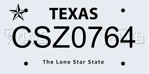 CSZ0764 Texas License Plate