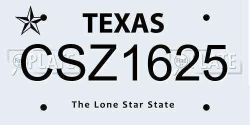 CSZ1625 Texas License Plate