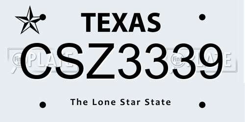 CSZ3339 Texas License Plate