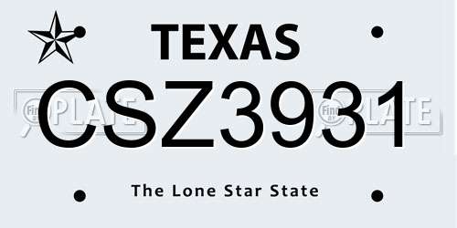CSZ3931 Texas License Plate