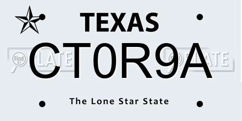CT0R9A Texas License Plate